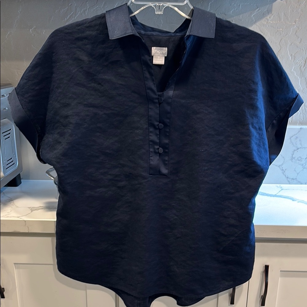 Chico's linen Top Navy Blue